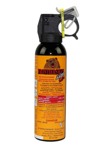 Frontiersman Xtra 1% Bear Spray with with Glow-in-the-Dark* Safety Wedge (225g bottle) - Frankensled Inc.